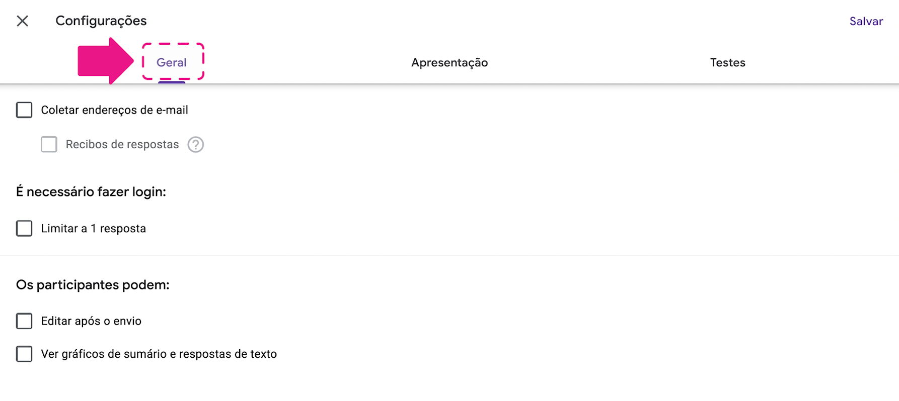 Como configurar um exame no google forms 2